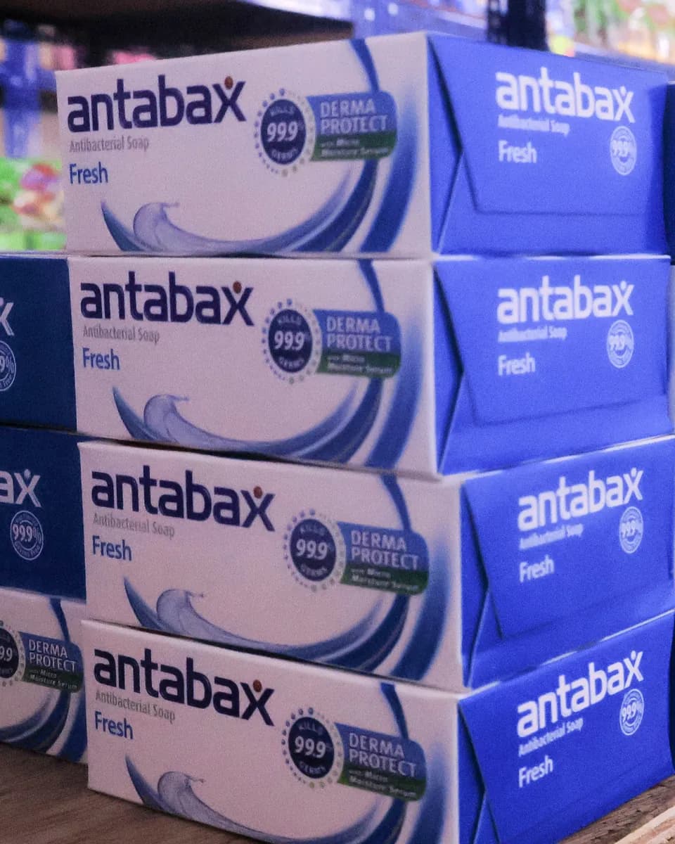 Boxes of Antabax soap stacked on a shelf at Mr.Wow Mart